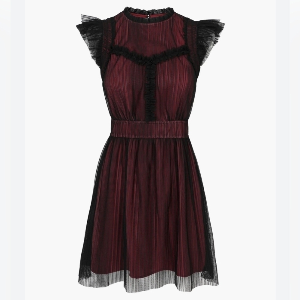 Adelyn Rae Cap Sleeve Plissé Tulle Fit & Flare Dress In Desert Rose Size M